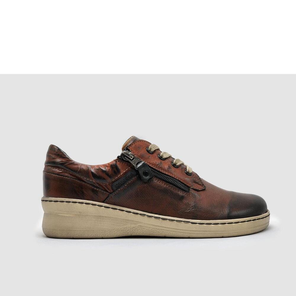 NEW KCR GROUP women's dr wellness zip-up leather shoes in brown